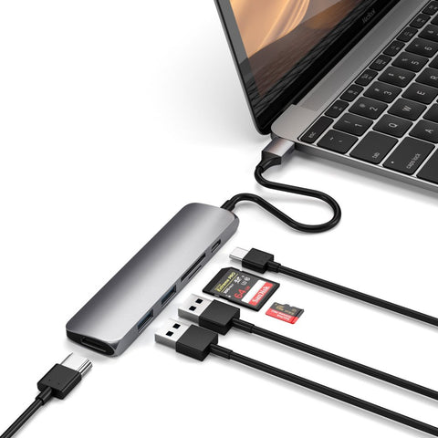 Satechi Slim USB-C MultiPort Adapter V2 med HDMI, USB 3.0 portar samt kortläsare Tillbehör