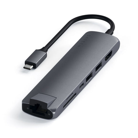 Satechi Slim USB-C MultiPort m. Ethernet - HDMI, USB 3.0 portar samt kortläsare Adapter Satechi Slim USB-C MultiPort m. Ethernet - HDMI, Samt kortläsare