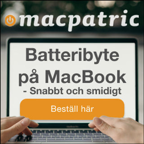 Batteribyte hos Macpatric. Lämna in utan att boka tid